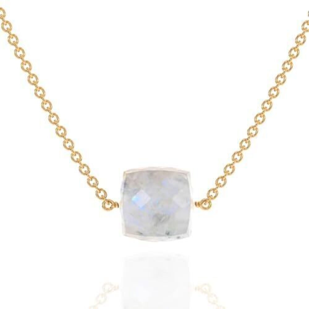 7917 Moonstone Necklace , Premium Gold Cube Necklaces - Tarnish Free 18K